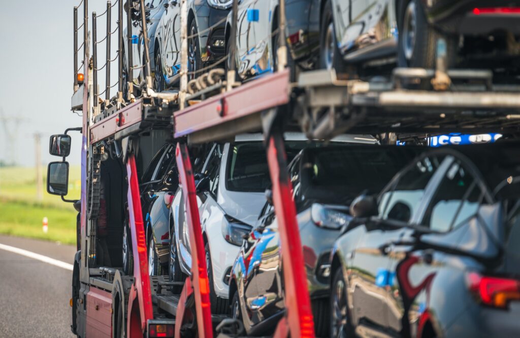 Car Carrier Semi Truck Trailer on the Road